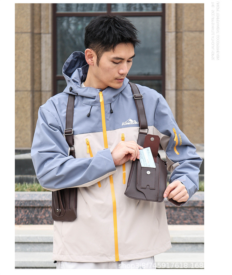 Sacoche Holster Homme Antivol en Cuir PU Double Bandoulière Réglable - حقيبة كتف مضادة للسرقة ومقاومة للماء للرجال 6