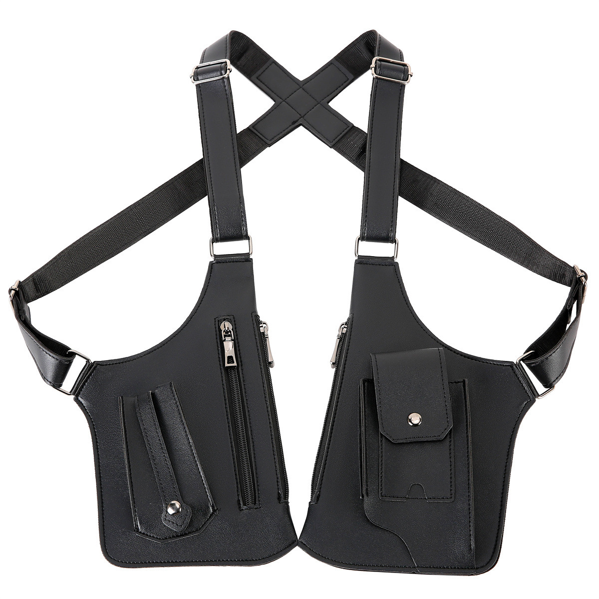 Sacoche Holster Homme Antivol en Cuir PU Double Bandoulière Réglable - حقيبة كتف مضادة للسرقة ومقاومة للماء للرجال 10