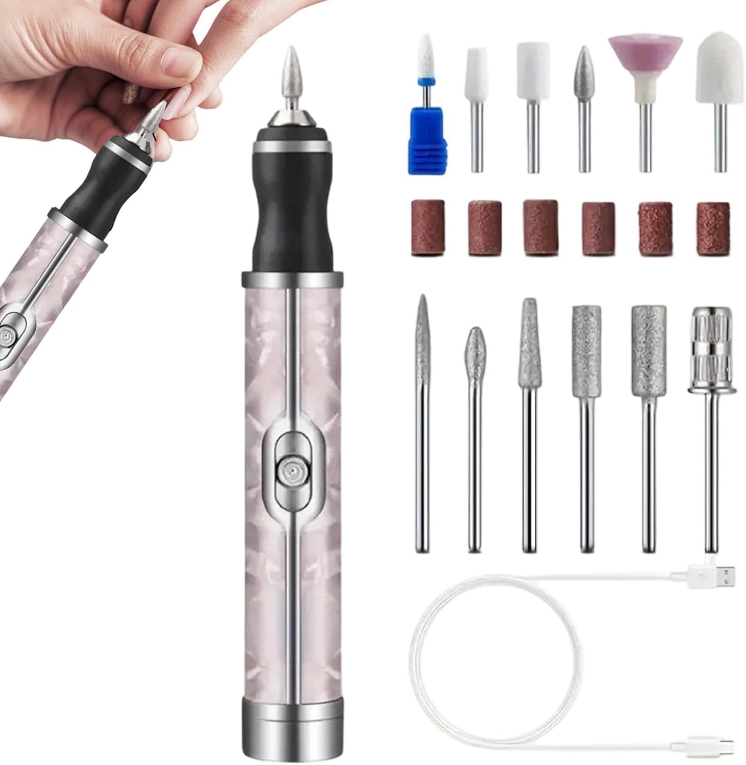 Ponceuse à Ongles Électrique Sans Fil Rechargeable Pour Manucure et Pédicure 4 Vitesses, 12 Embouts - مبرد ومقلم الأظافر الكهربائي اللاسلكي القابل للشحن - 2