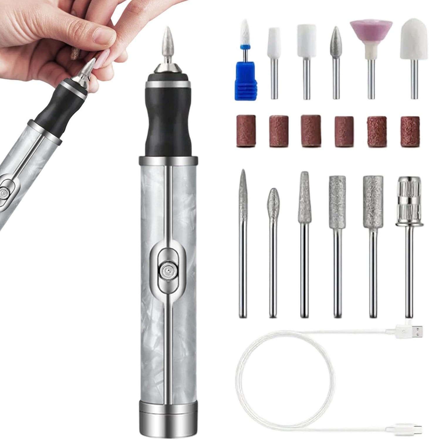 Ponceuse à Ongles Électrique Sans Fil Rechargeable Pour Manucure et Pédicure 4 Vitesses, 12 Embouts - مبرد ومقلم الأظافر الكهربائي اللاسلكي القابل للشحن 2