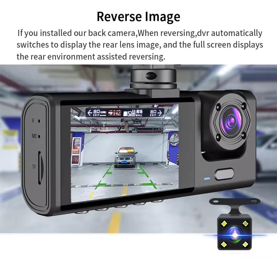 Black Box Caméra d'Aide au Stationnement et Dashcam Voiture 3 Canaux 1080P Full HD - كاميرا قيادة السيارات الثلاثية مع شاشة وزاوية عريضة 170 درجة - 2