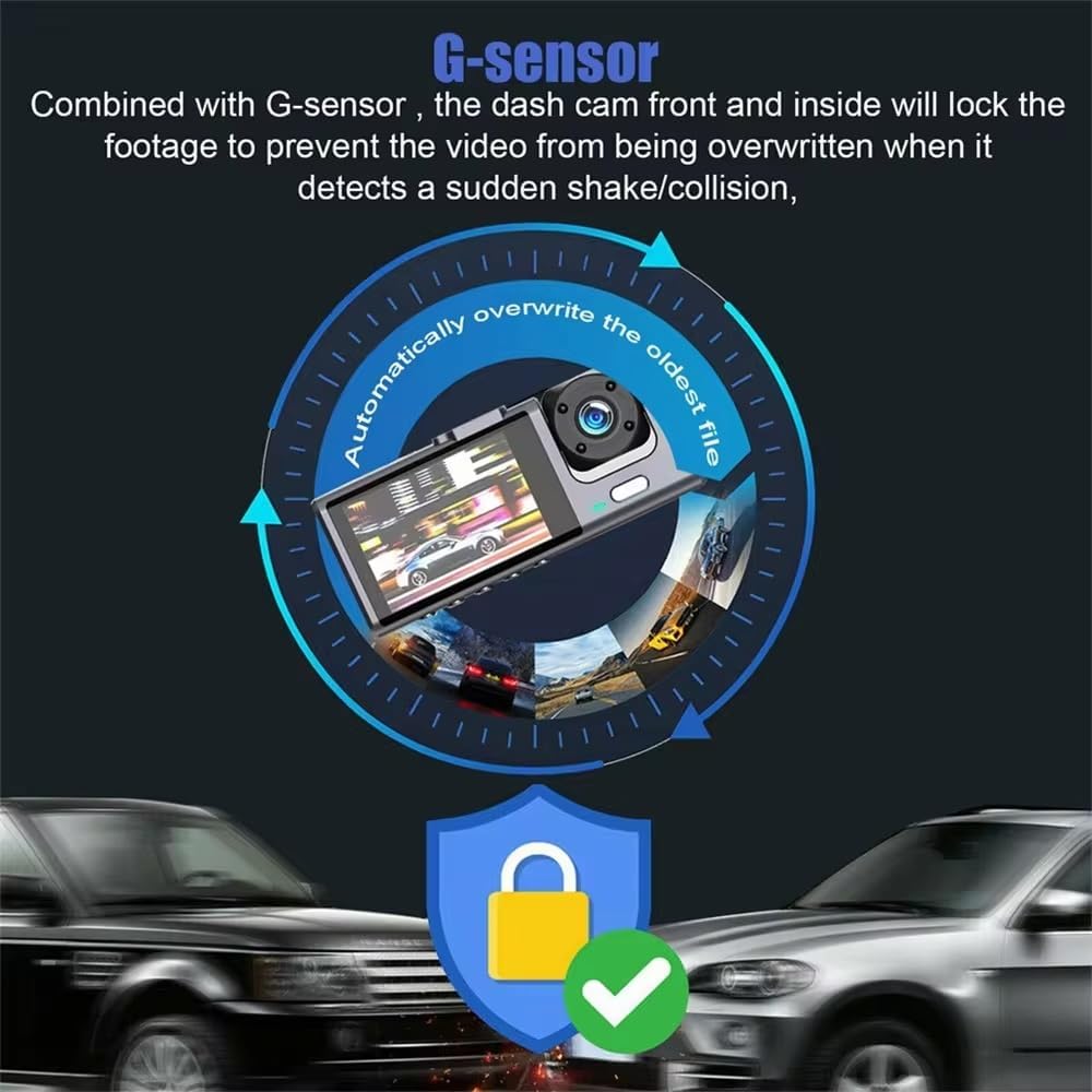 Black Box Caméra d'Aide au Stationnement et Dashcam Voiture 3 Canaux 1080P Full HD - كاميرا قيادة السيارات الثلاثية مع شاشة وزاوية عريضة 170 درجة - 1