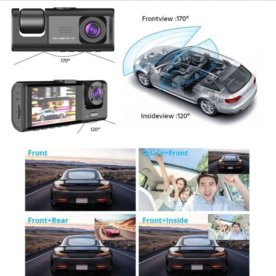 Black Box Caméra d'Aide au Stationnement et Dashcam Voiture 3 Canaux 1080P Full HD - كاميرا قيادة السيارات الثلاثية مع شاشة وزاوية عريضة 170 درجة - 6