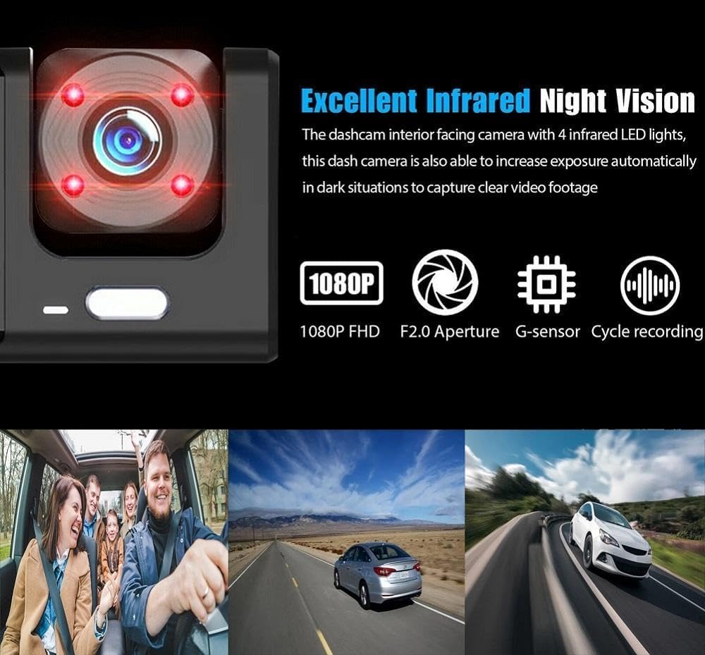 Black Box Caméra d'Aide au Stationnement et Dashcam Voiture 3 Canaux 1080P Full HD - كاميرا قيادة السيارات الثلاثية مع شاشة وزاوية عريضة 170 درجة - 9