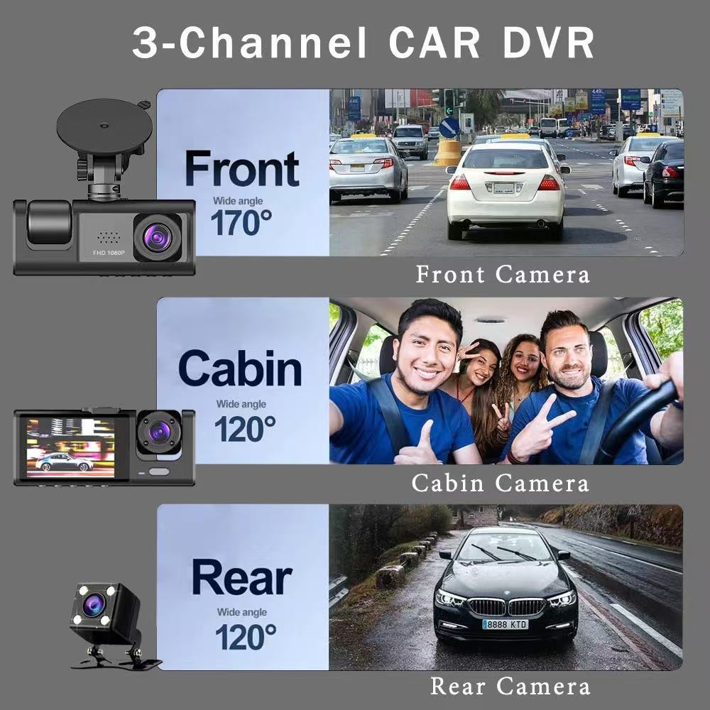 Black Box Caméra d'Aide au Stationnement et Dashcam Voiture 3 Canaux 1080P Full HD - كاميرا قيادة السيارات الثلاثية مع شاشة وزاوية عريضة 170 درجة 14