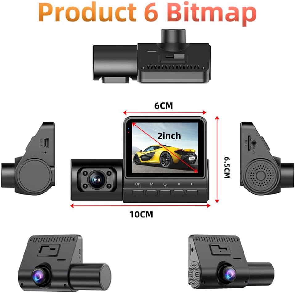Car DVR Caméra Dashcam Voiture 3 Canaux 1080P Full HD Vision Nocturne Infrarouge - كاميرا قيادة السيارات الثلاثية مع رؤية ليلية بالأشعة تحت الحمراء - 1