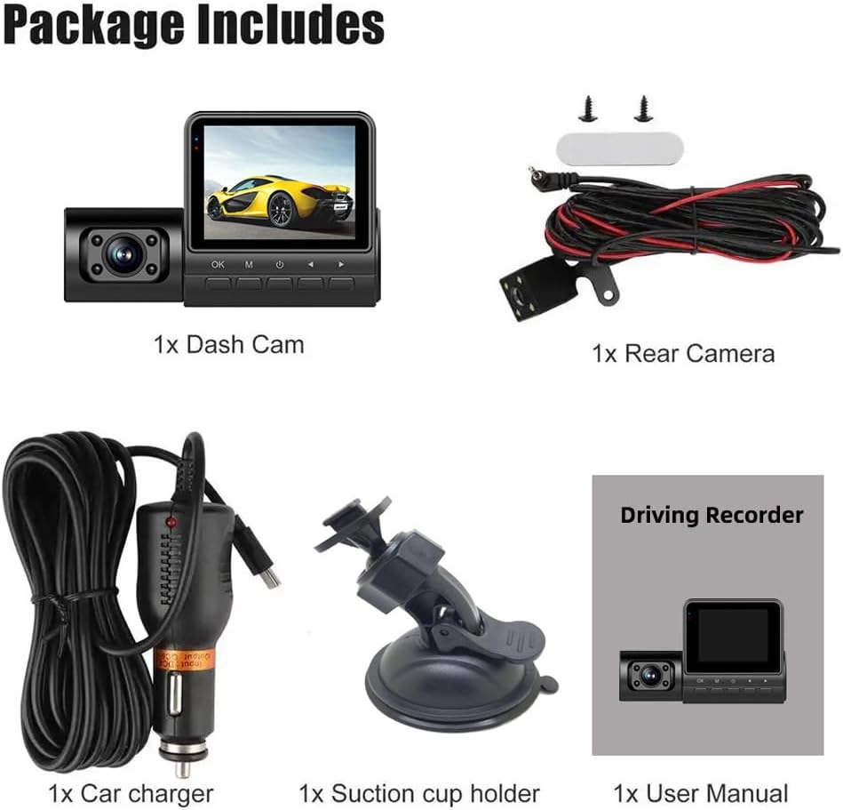 Car DVR Caméra Dashcam Voiture 3 Canaux 1080P Full HD Vision Nocturne Infrarouge - كاميرا قيادة السيارات الثلاثية مع رؤية ليلية بالأشعة تحت الحمراء - 3