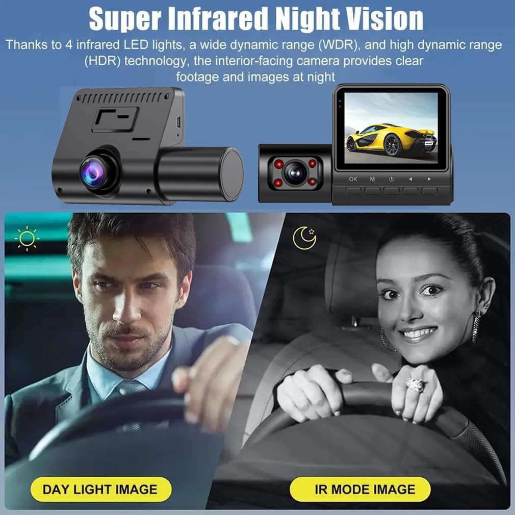 Car DVR Caméra Dashcam Voiture 3 Canaux 1080P Full HD Vision Nocturne Infrarouge - كاميرا قيادة السيارات الثلاثية مع رؤية ليلية بالأشعة تحت الحمراء 7