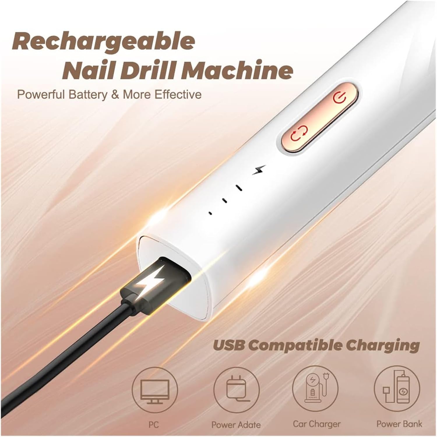 Ponceuse à Ongles Électrique Sans Fil 3 Vitesses Double Sens de Rotation USB Rechargeable - مبرد ومقلم الأظافر الكهربائي اللاسلكي 3 سرعات 3