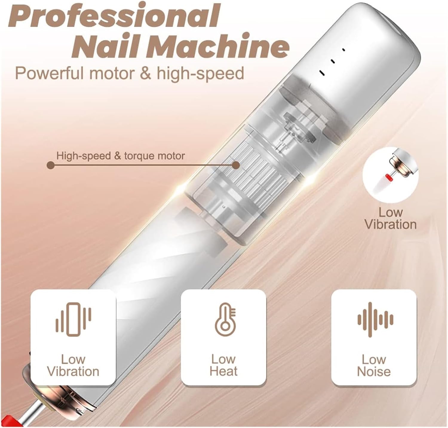 Ponceuse à Ongles Électrique Sans Fil 3 Vitesses Double Sens de Rotation USB Rechargeable - مبرد ومقلم الأظافر الكهربائي اللاسلكي 3 سرعات - 7