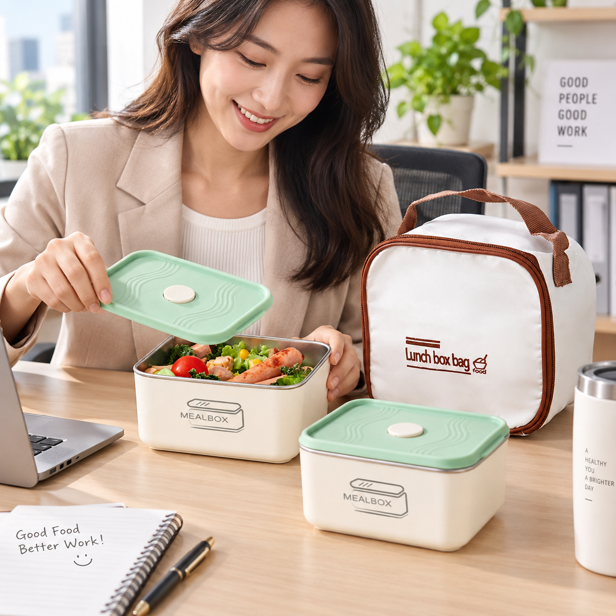 Ensemble Boîte à Lunch en Acier Inoxydable 2Pcs avec Sac Isotherme - طقم علب حفظ الطعام والوجبات من الاينوكس مع حقيبة حرارية عازلة - 2