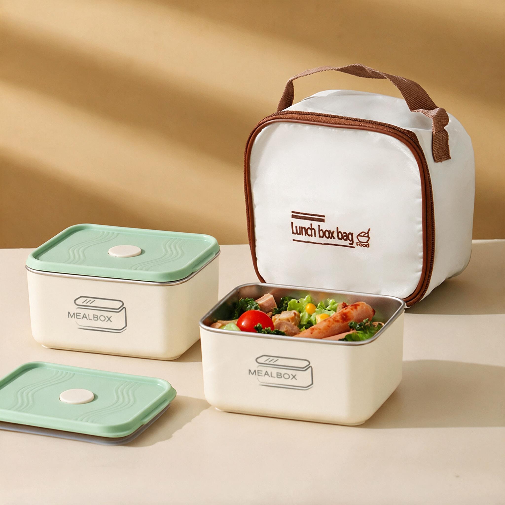 Ensemble Boîte à Lunch en Acier Inoxydable 2Pcs avec Sac Isotherme - طقم علب حفظ الطعام والوجبات من الاينوكس مع حقيبة حرارية عازلة 1