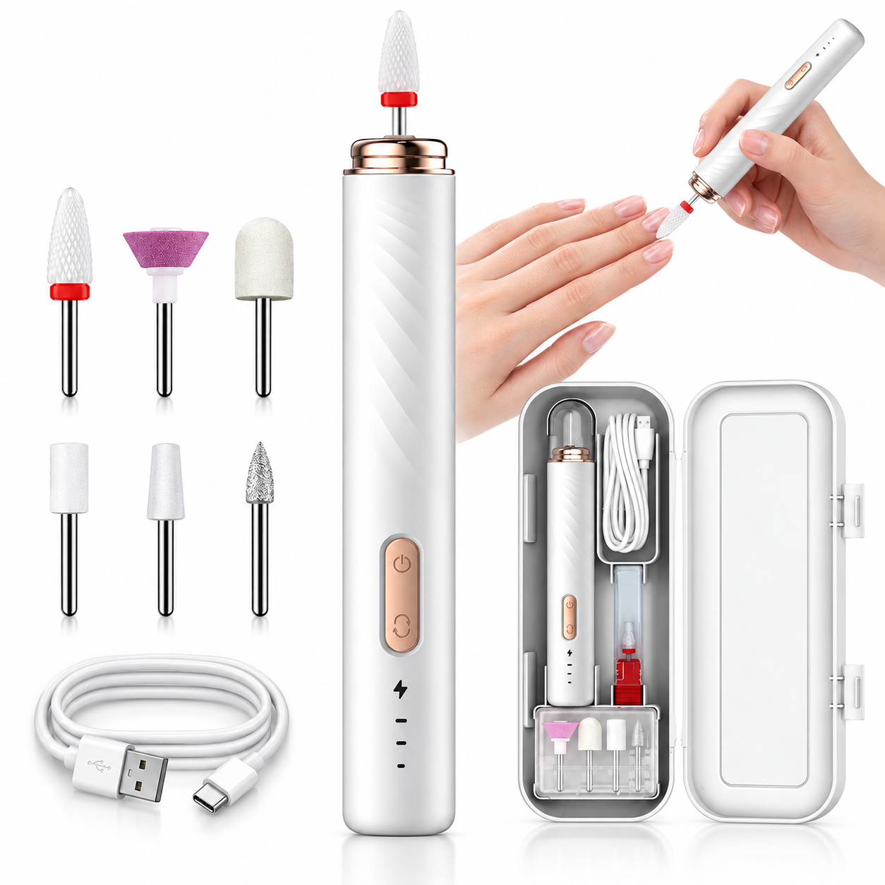 Ponceuse à Ongles Électrique Sans Fil 3 Vitesses Double Sens de Rotation USB Rechargeable - مبرد ومقلم الأظافر الكهربائي اللاسلكي 3 سرعات 2