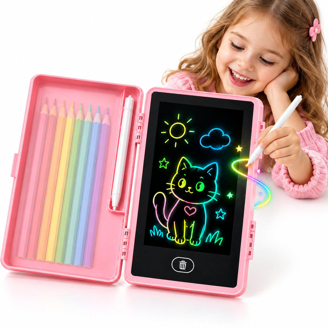 Trousse Scolaire 2 en 1 avec Tablette d'Écriture LCD pour Enfants - مقلمة مدرسية 2 في 1 مع لوح رسم للأطفال 2