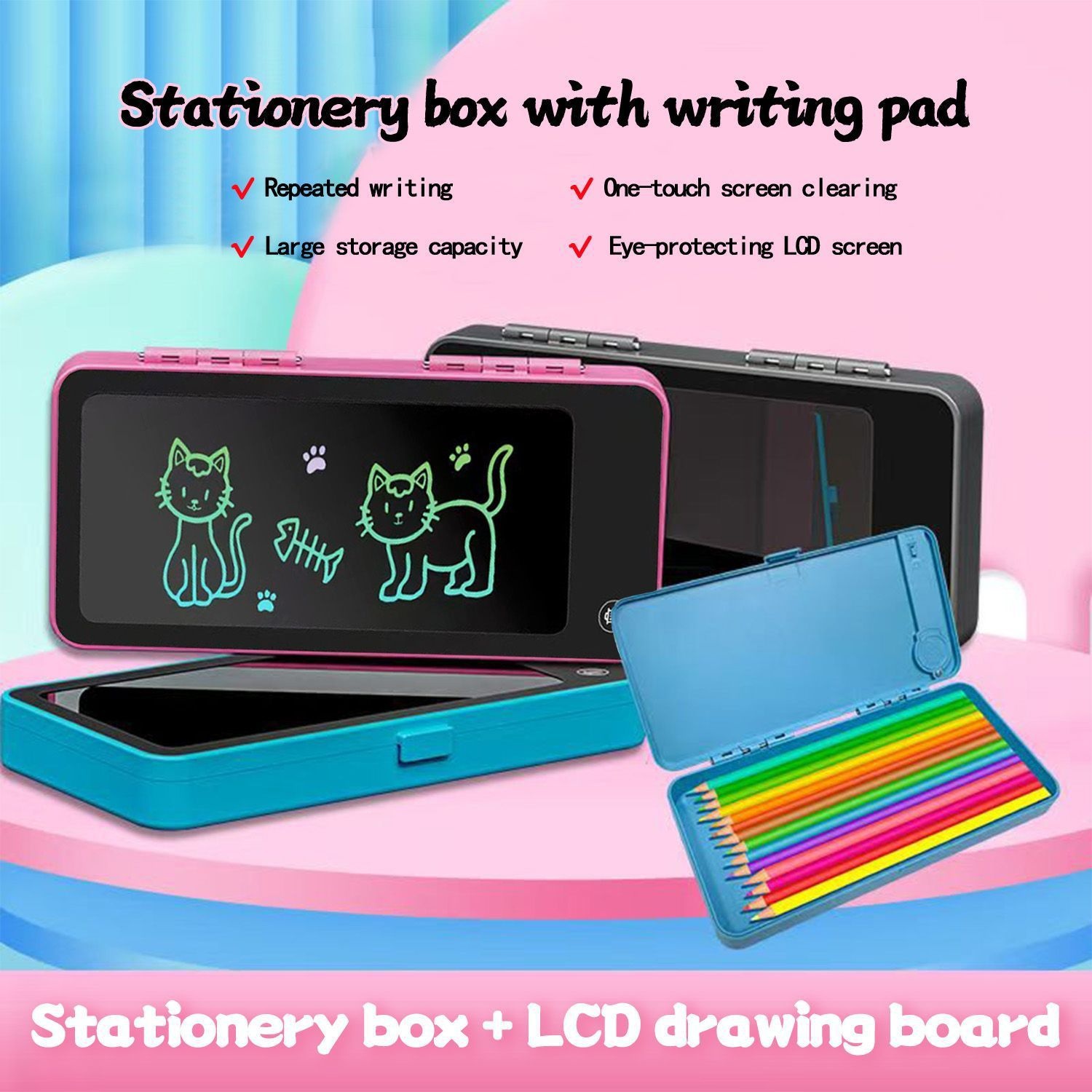 Trousse Scolaire 2 en 1 avec Tablette d'Écriture LCD pour Enfants - مقلمة مدرسية 2 في 1 مع لوح رسم للأطفال 5