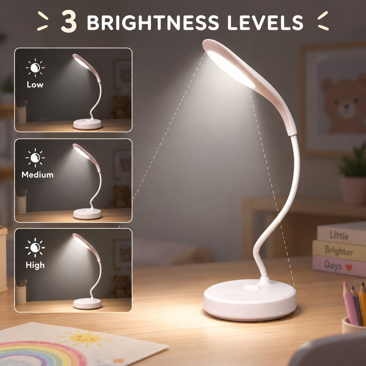 Lampe de Bureau LED Flexible 3 Niveaux de Luminosité pour Enfants - مصباح مكتب مرن بـ 3 مستويات إضاءة وحماية للعين للأطفال 1