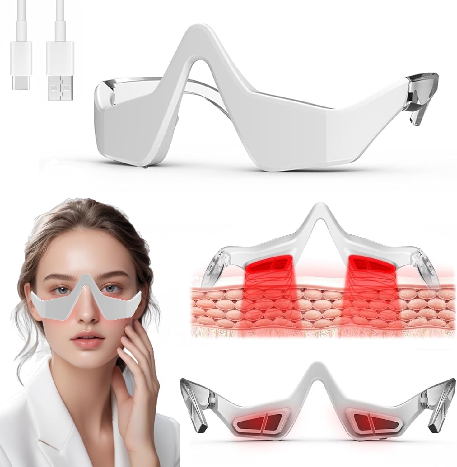 Masseur Yeux Rajeunissant Anti-Poches par Photothérapie Lumière Rouge - نظارة وقناع مساج وتجميل محيط العين بالضوء الأحمر والاهتزاز 2