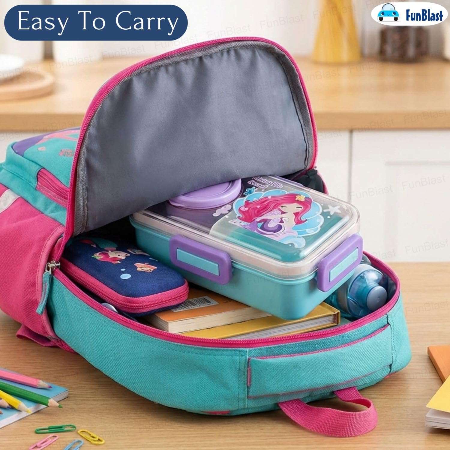 Boîte à Lunch pour Enfants Sans BPA, Étanche Compacte avec Bol Intégré - علبة حفظ وجبات غداء للأطفال مع وعاء مدمج - 4