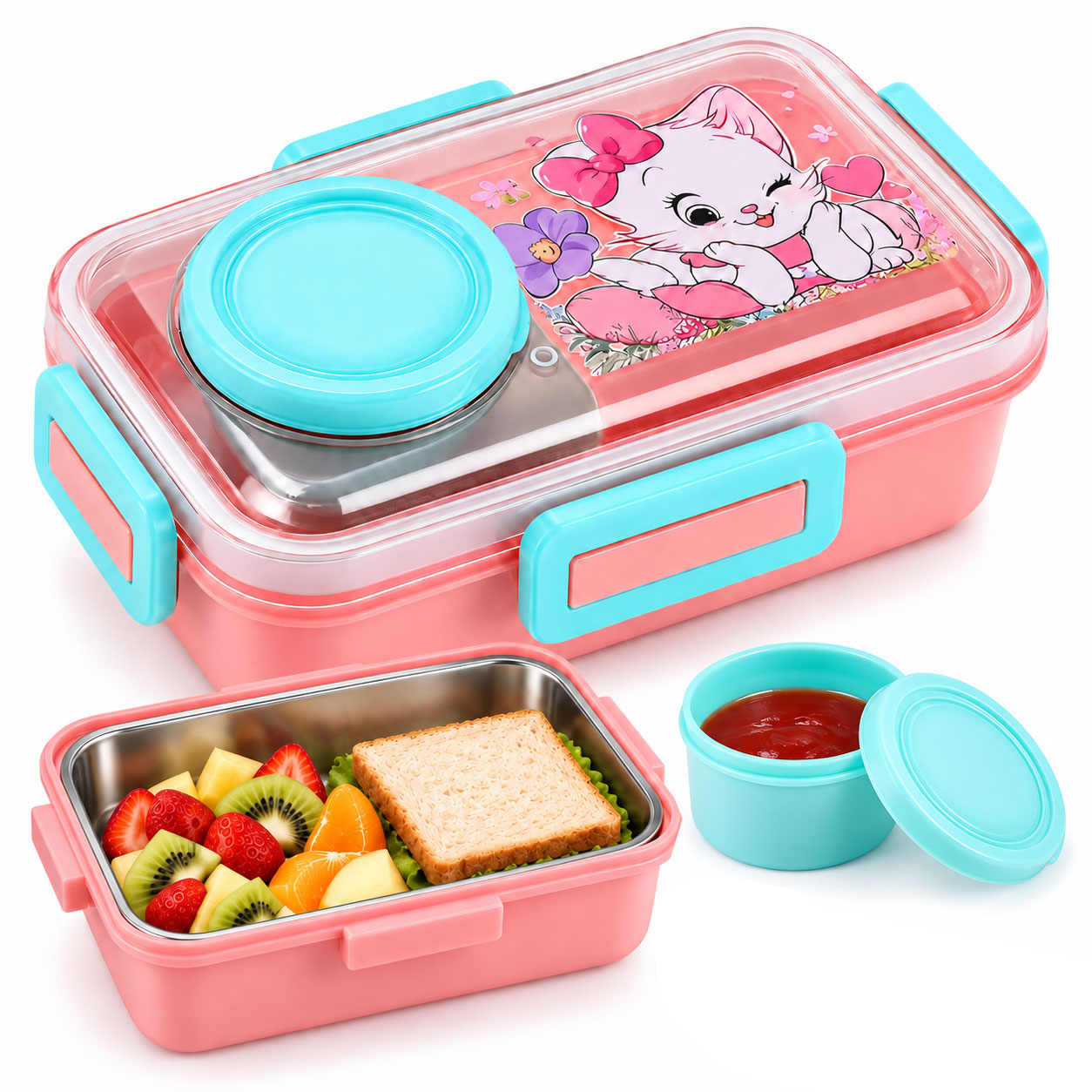Boîte à Lunch pour Enfants Sans BPA, Étanche Compacte avec Bol Intégré - علبة حفظ وجبات غداء للأطفال مع وعاء مدمج 1