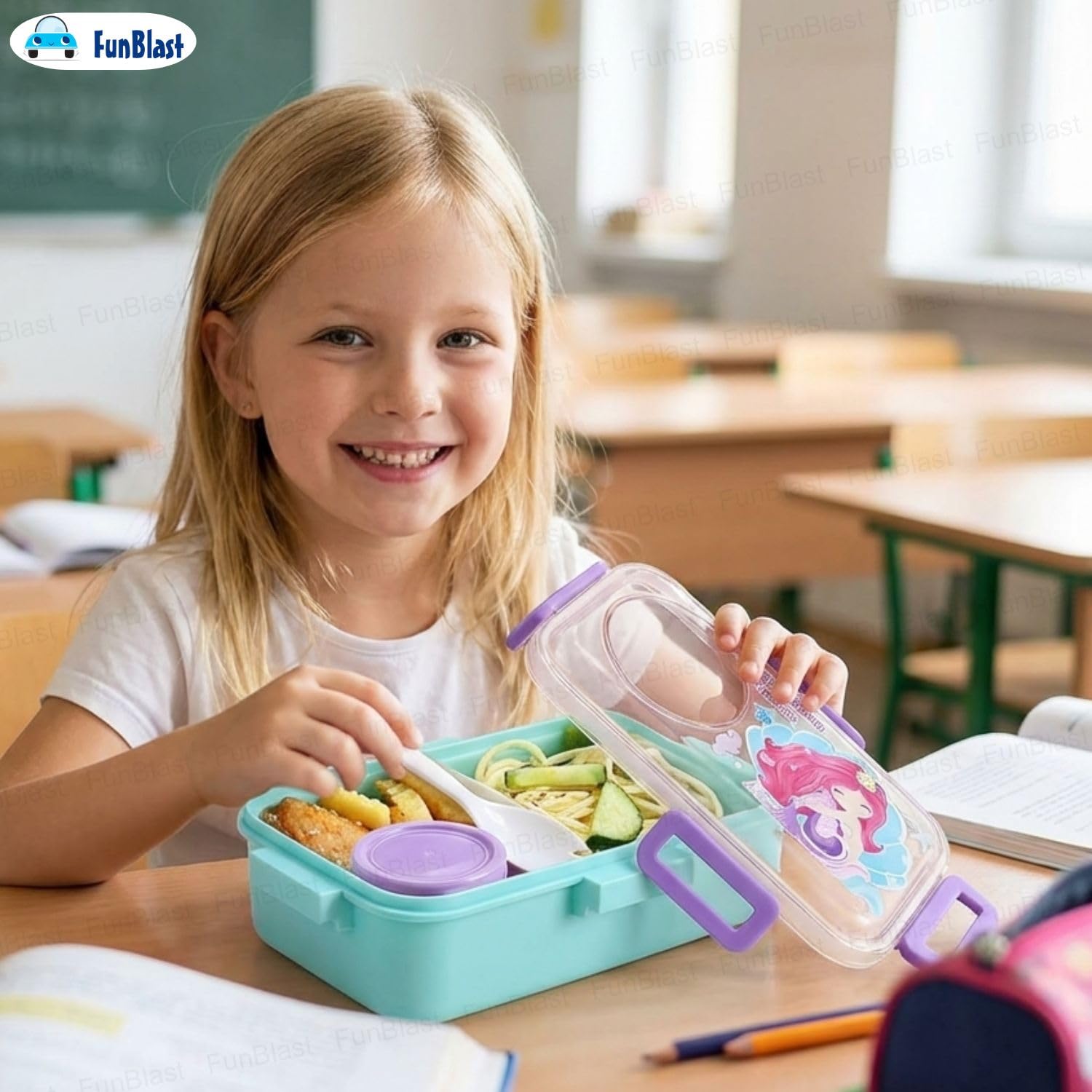 Boîte à Lunch pour Enfants Sans BPA, Étanche Compacte avec Bol Intégré - علبة حفظ وجبات غداء للأطفال مع وعاء مدمج 6