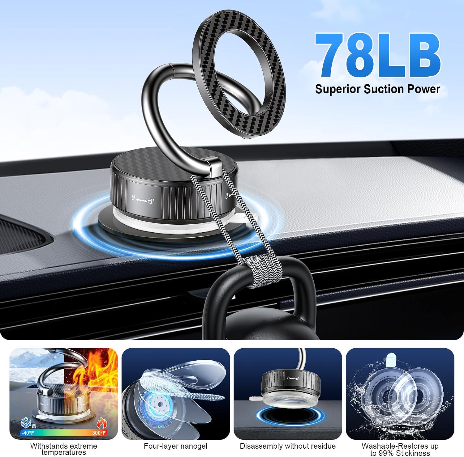 Support Téléphone Voiture Magnétique Ventouse à Vide Rotation 4 Axes - حامل الهاتف المغناطيسي والشفط الهوائي للسيارة بـ 4 محاور دوران - 4