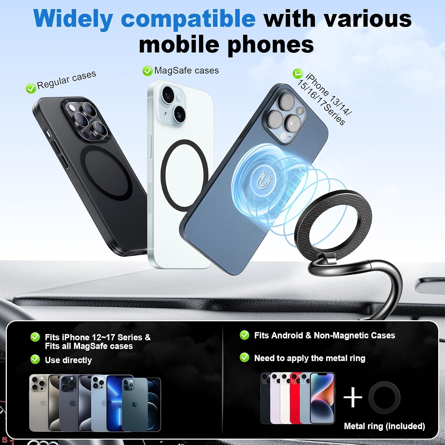 Support Téléphone Voiture Magnétique Ventouse à Vide Rotation 4 Axes - حامل الهاتف المغناطيسي والشفط الهوائي للسيارة بـ 4 محاور دوران 4