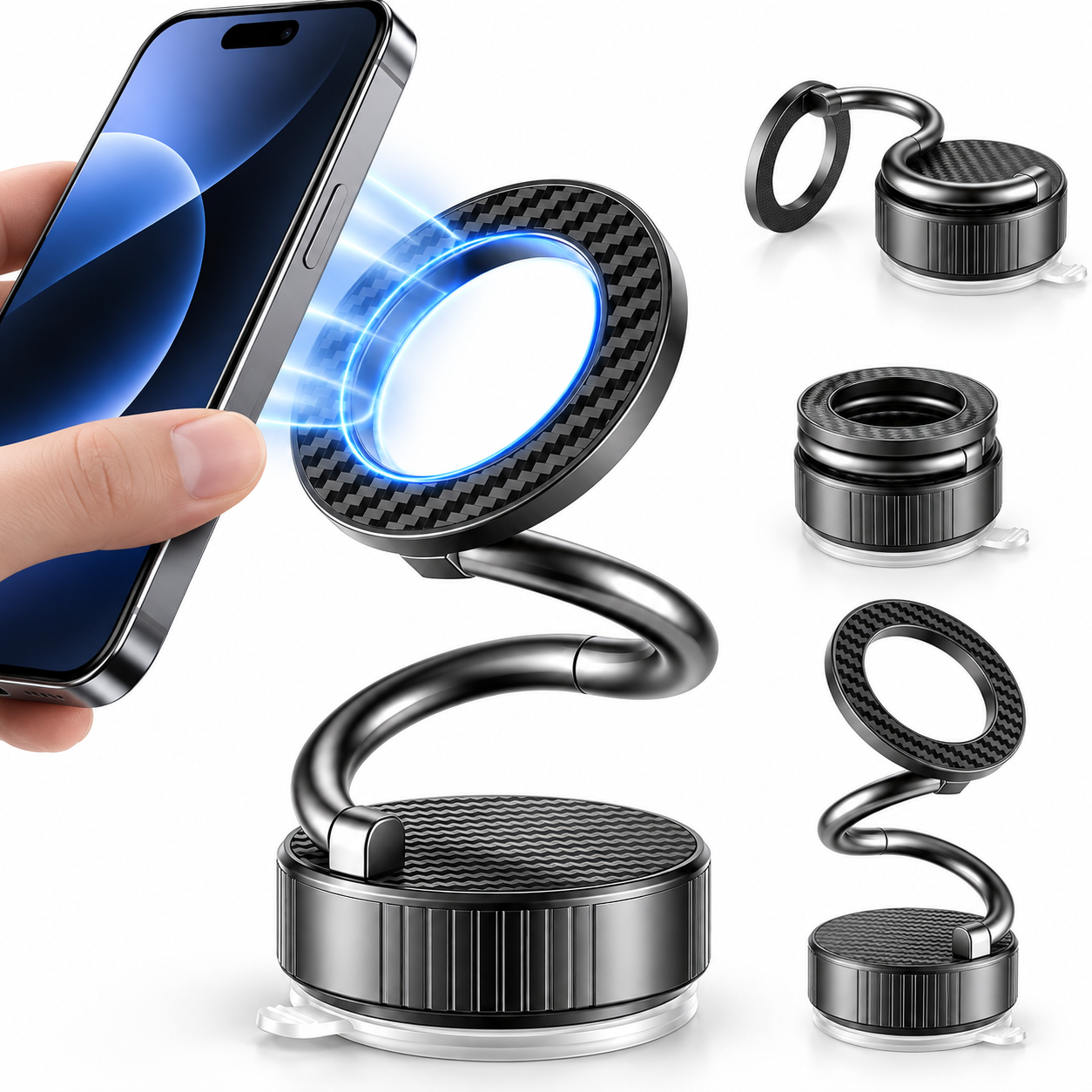 Support Téléphone Voiture Magnétique Ventouse à Vide Rotation 4 Axes - حامل الهاتف المغناطيسي والشفط الهوائي للسيارة بـ 4 محاور دوران 2