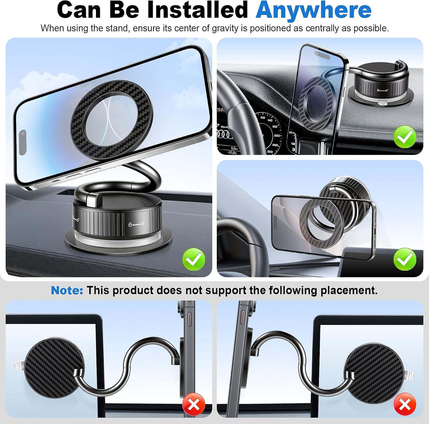 Support Téléphone Voiture Magnétique Ventouse à Vide Rotation 4 Axes - حامل الهاتف المغناطيسي والشفط الهوائي للسيارة بـ 4 محاور دوران 9