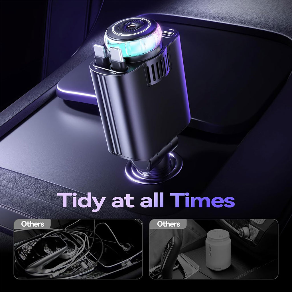Starlight D1 Chargeur voiture rétractable 5 en 1 avec aromathérapie et lumière des étoiles - شاحن سريع للسيارة مع معطر - 10