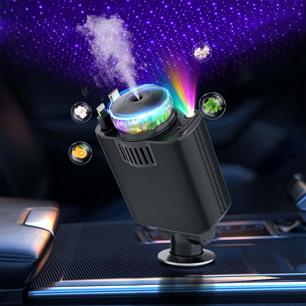 Starlight D1 Chargeur voiture rétractable 5 en 1 avec aromathérapie et lumière des étoiles - شاحن سريع للسيارة مع معطر - 9