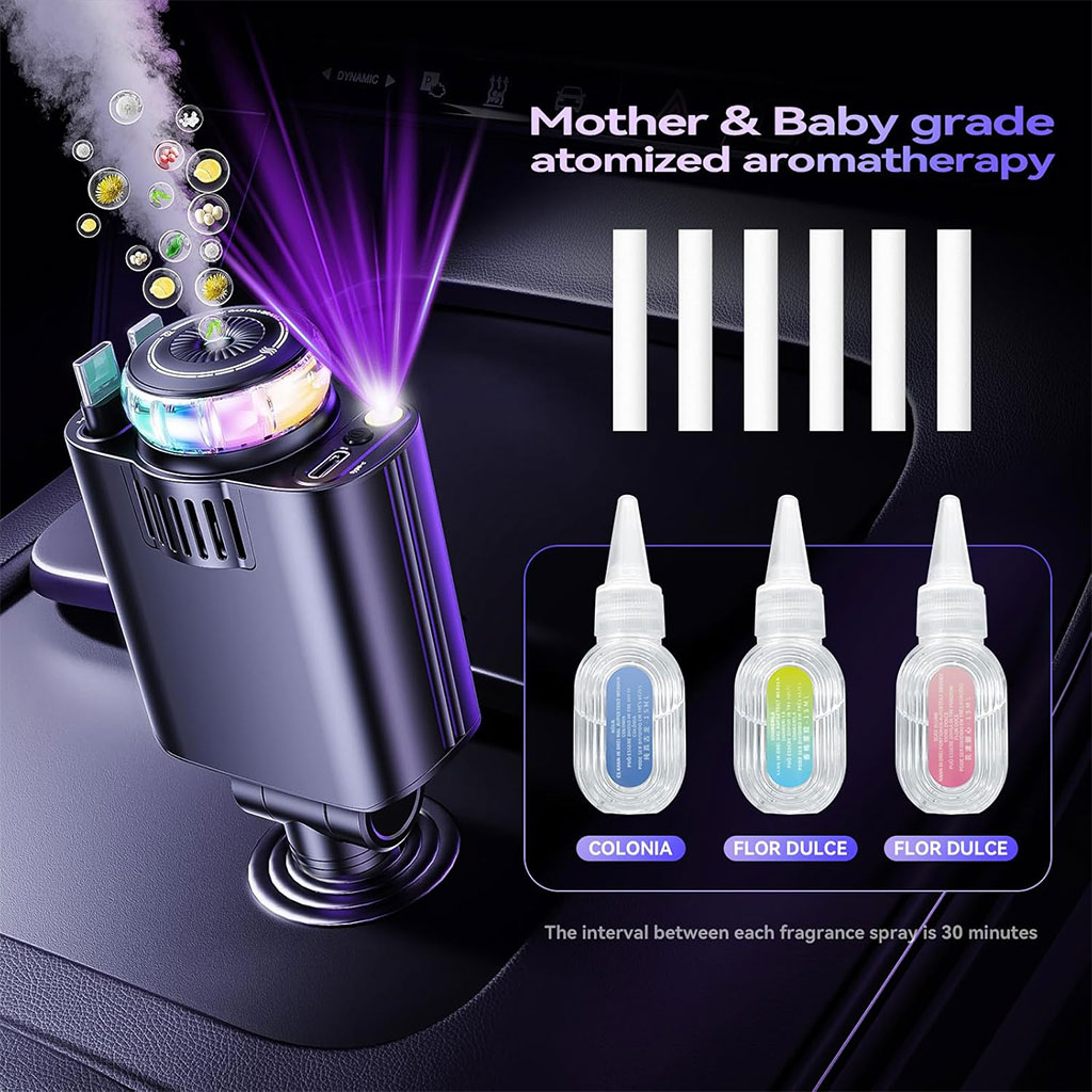 Starlight D1 Chargeur voiture rétractable 5 en 1 avec aromathérapie et lumière des étoiles - شاحن سريع للسيارة مع معطر - 6