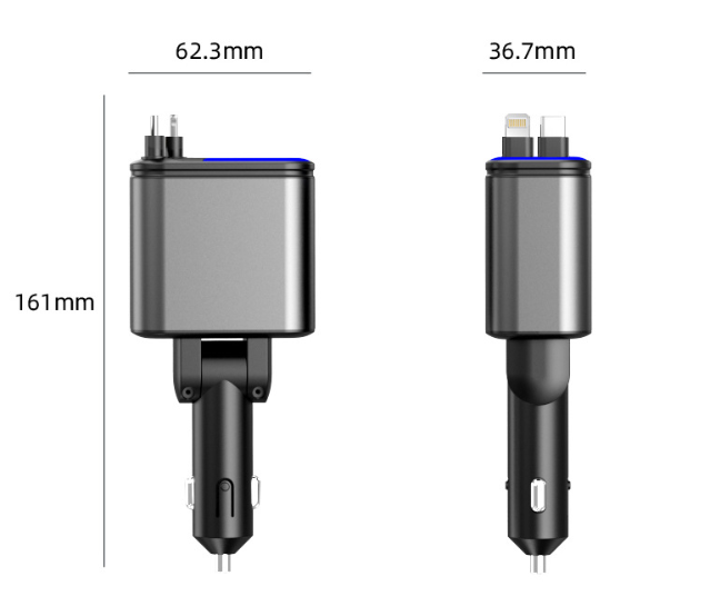 Chargeur de Voiture 120W Max 4 en 1 avec Câbles Rétractables et Ports USB/Type-C - 4