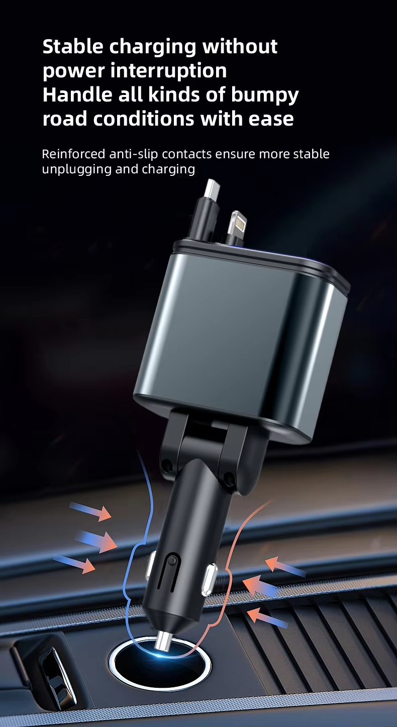 Chargeur de Voiture 120W Max 4 en 1 avec Câbles Rétractables et Ports USB/Type-C - 7