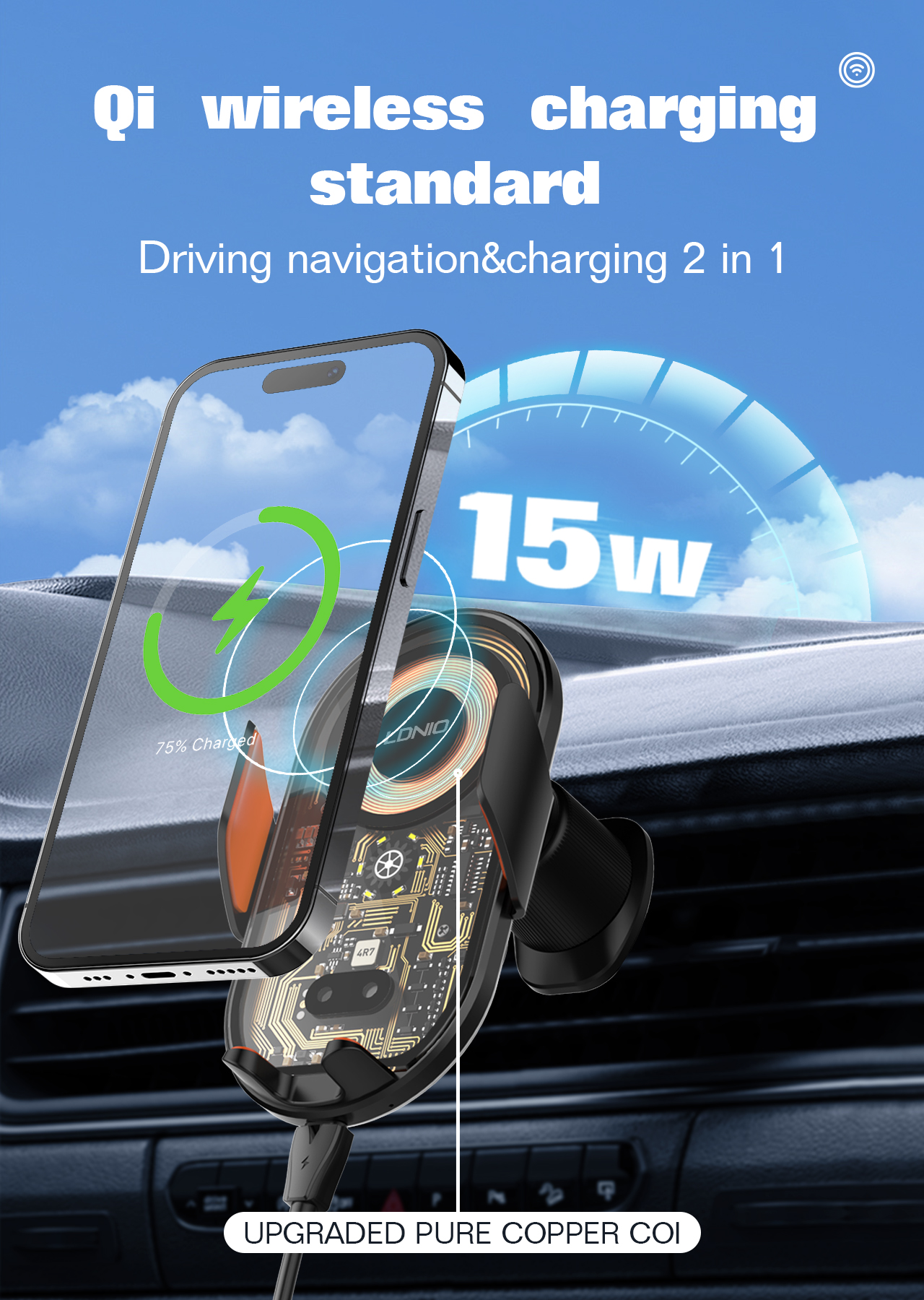 Support Téléphone Voiture avec Chargeur Sans Fil 15W Capteur Infrarouge LDNIO MA30 - حامل هاتف للسيارة وشاحن لاسلكي ذكي - 9