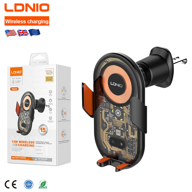 Support Téléphone Voiture avec Chargeur Sans Fil 15W Capteur Infrarouge LDNIO MA30 - حامل هاتف للسيارة وشاحن لاسلكي ذكي 3