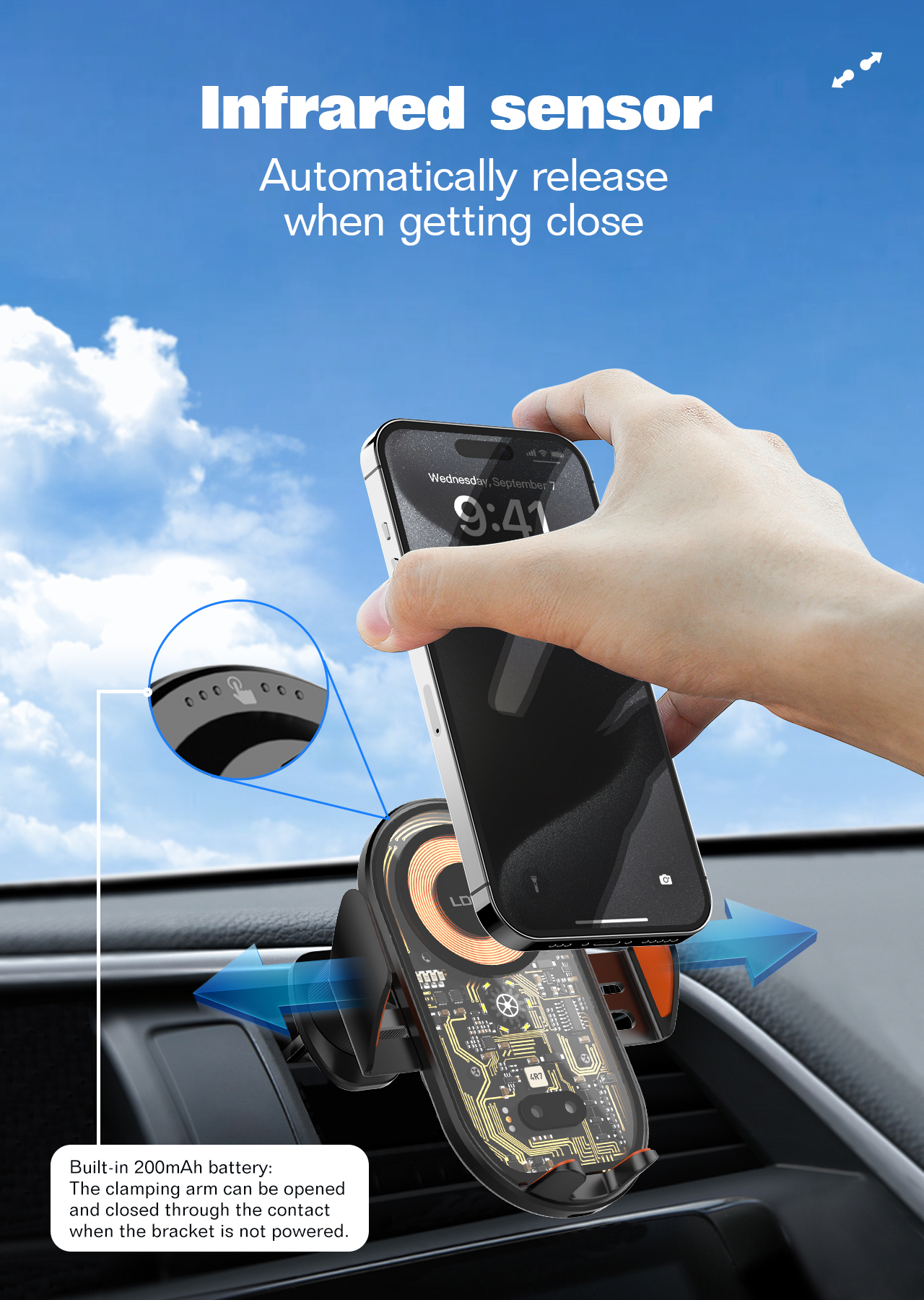 Support Téléphone Voiture avec Chargeur Sans Fil 15W Capteur Infrarouge LDNIO MA30 - حامل هاتف للسيارة وشاحن لاسلكي ذكي 10