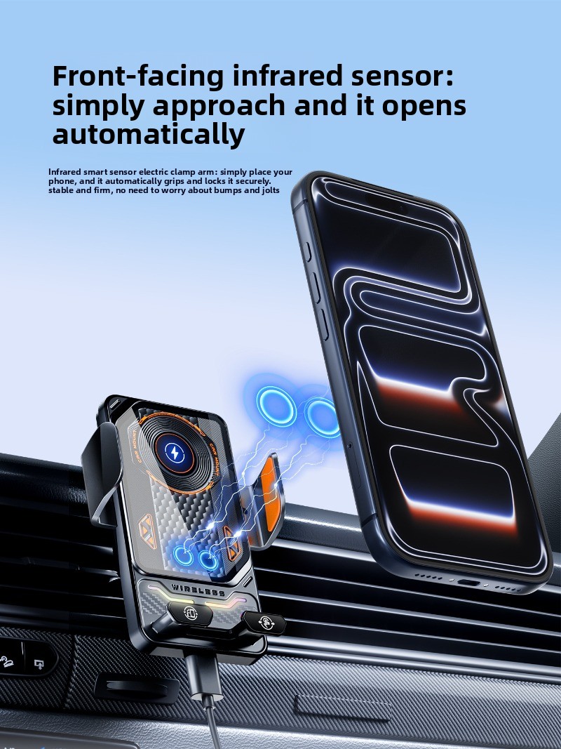 Support Téléphone Voiture avec Chargeur Sans Fil 15W Modèle F6 Induction Intelligente - حامل هاتف للسيارة مع شاحن لاسلكي سريع 15 واط - 9