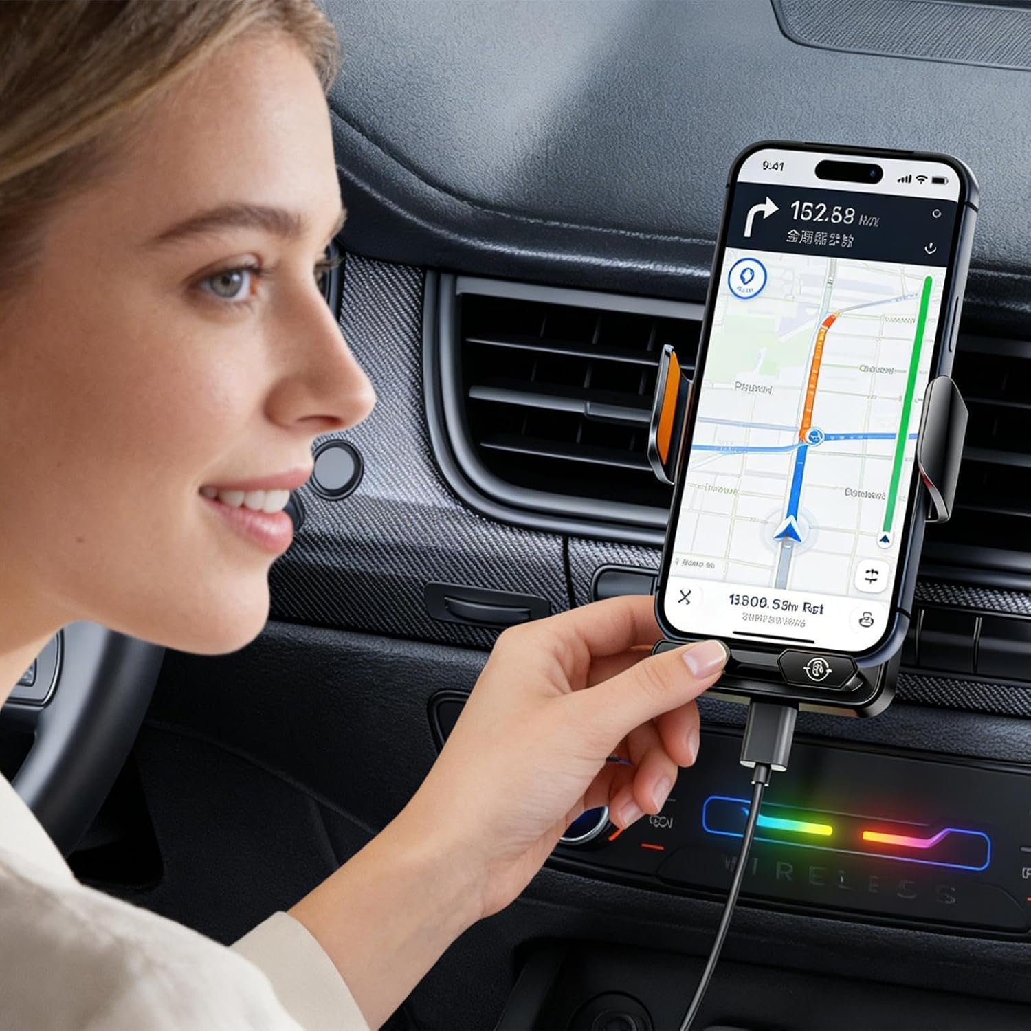 Support Téléphone Voiture avec Chargeur Sans Fil 15W Modèle F6 Induction Intelligente - حامل هاتف للسيارة مع شاحن لاسلكي سريع 15 واط 3