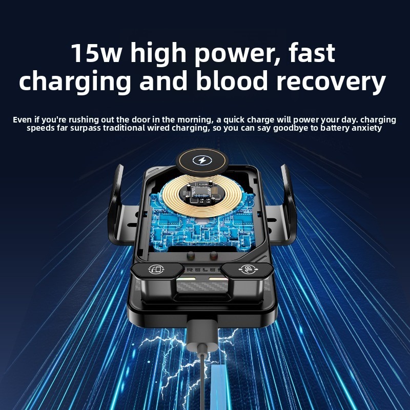 Support Téléphone Voiture avec Chargeur Sans Fil 15W Modèle F6 Induction Intelligente - حامل هاتف للسيارة مع شاحن لاسلكي سريع 15 واط - 15