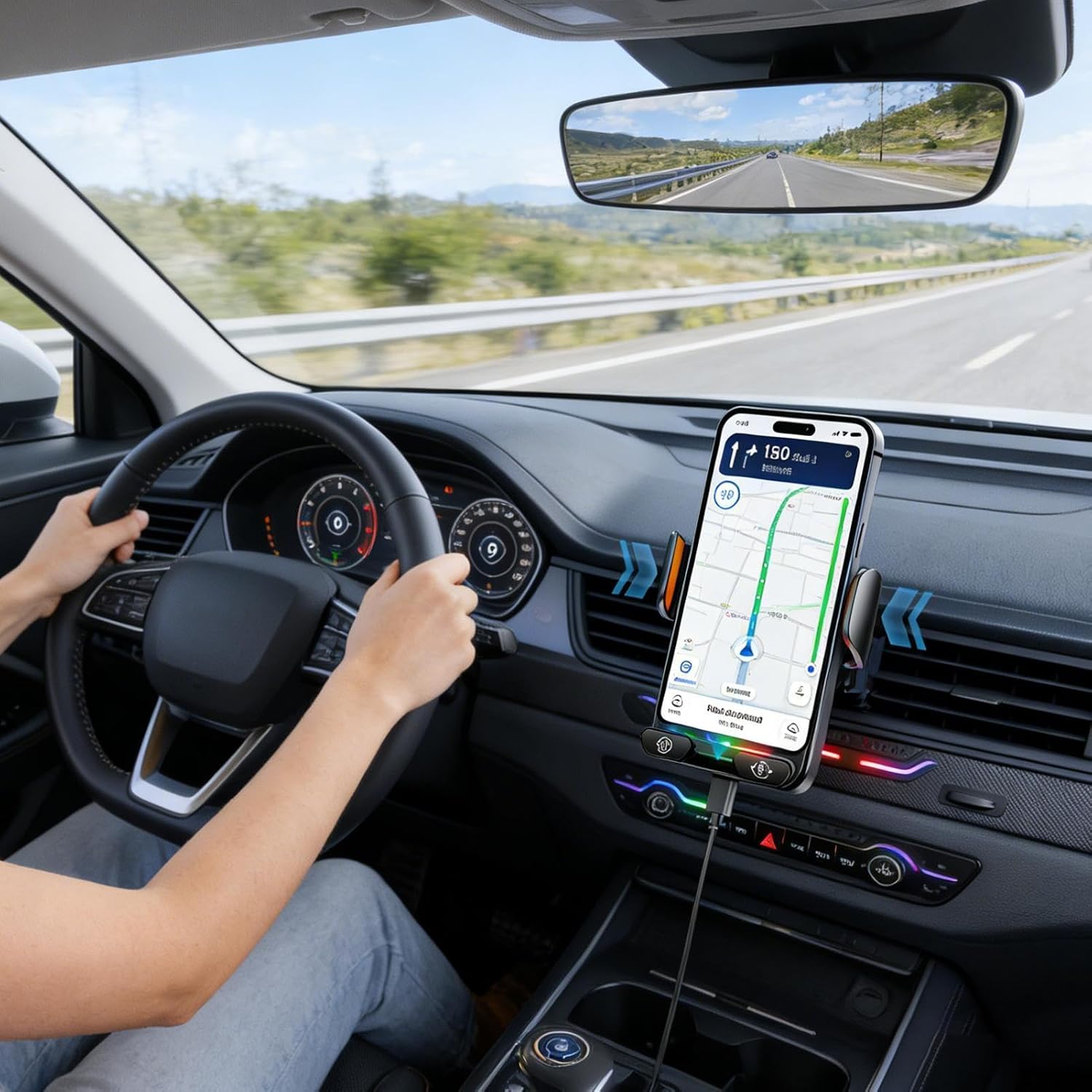 Support Téléphone Voiture avec Chargeur Sans Fil 15W Modèle F6 Induction Intelligente - حامل هاتف للسيارة مع شاحن لاسلكي سريع 15 واط 6
