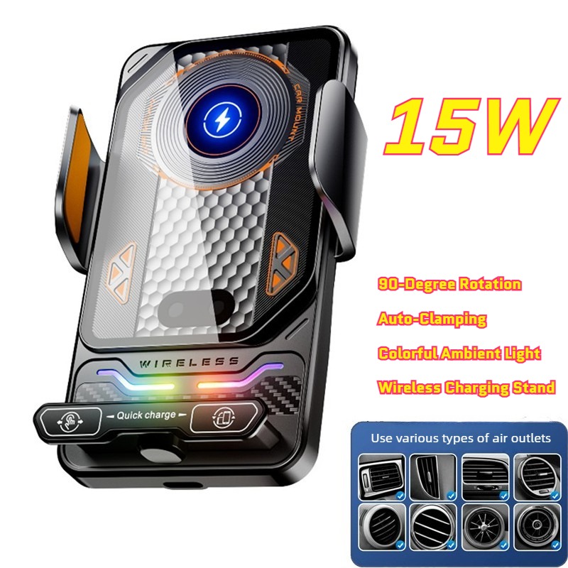 Support Téléphone Voiture avec Chargeur Sans Fil 15W Modèle F6 Induction Intelligente - حامل هاتف للسيارة مع شاحن لاسلكي سريع 15 واط 13