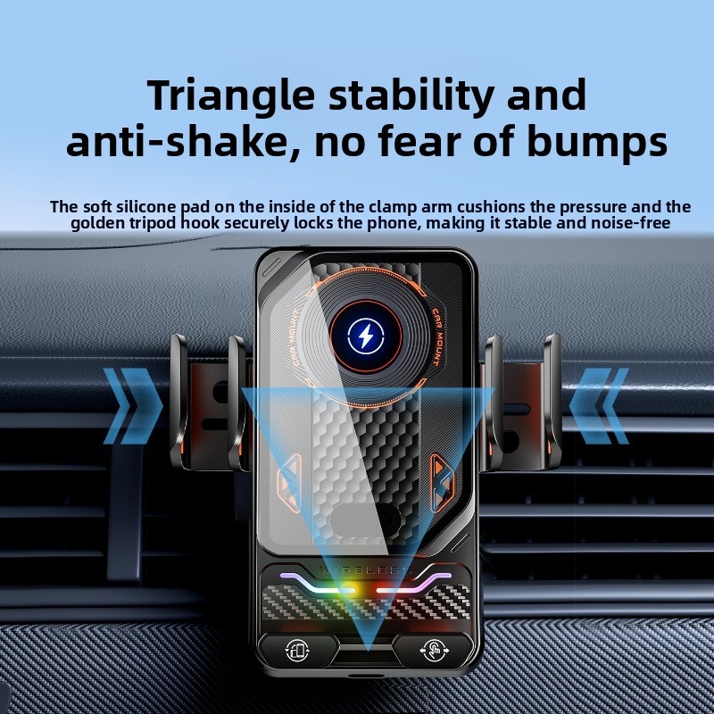 Support Téléphone Voiture avec Chargeur Sans Fil 15W Modèle F6 Induction Intelligente - حامل هاتف للسيارة مع شاحن لاسلكي سريع 15 واط 12