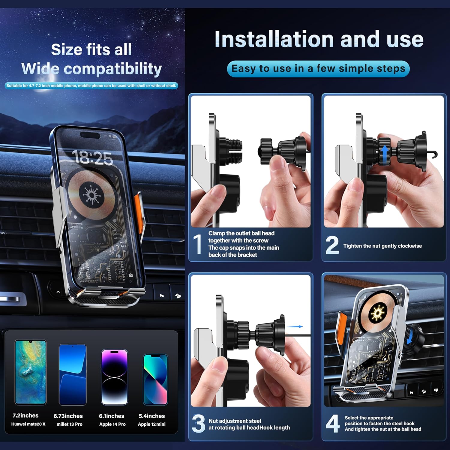 Support Téléphone Voiture avec Chargeur Sans Fil 15W Modèle C10 Design Transparent - حامل هاتف للسيارة مع شاحن لاسلكي سريع 15 واط موديل - 4