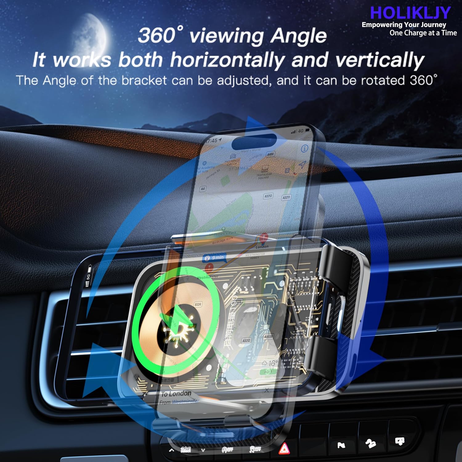 Support Téléphone Voiture avec Chargeur Sans Fil 15W Modèle C10 Design Transparent - حامل هاتف للسيارة مع شاحن لاسلكي سريع 15 واط موديل - 5