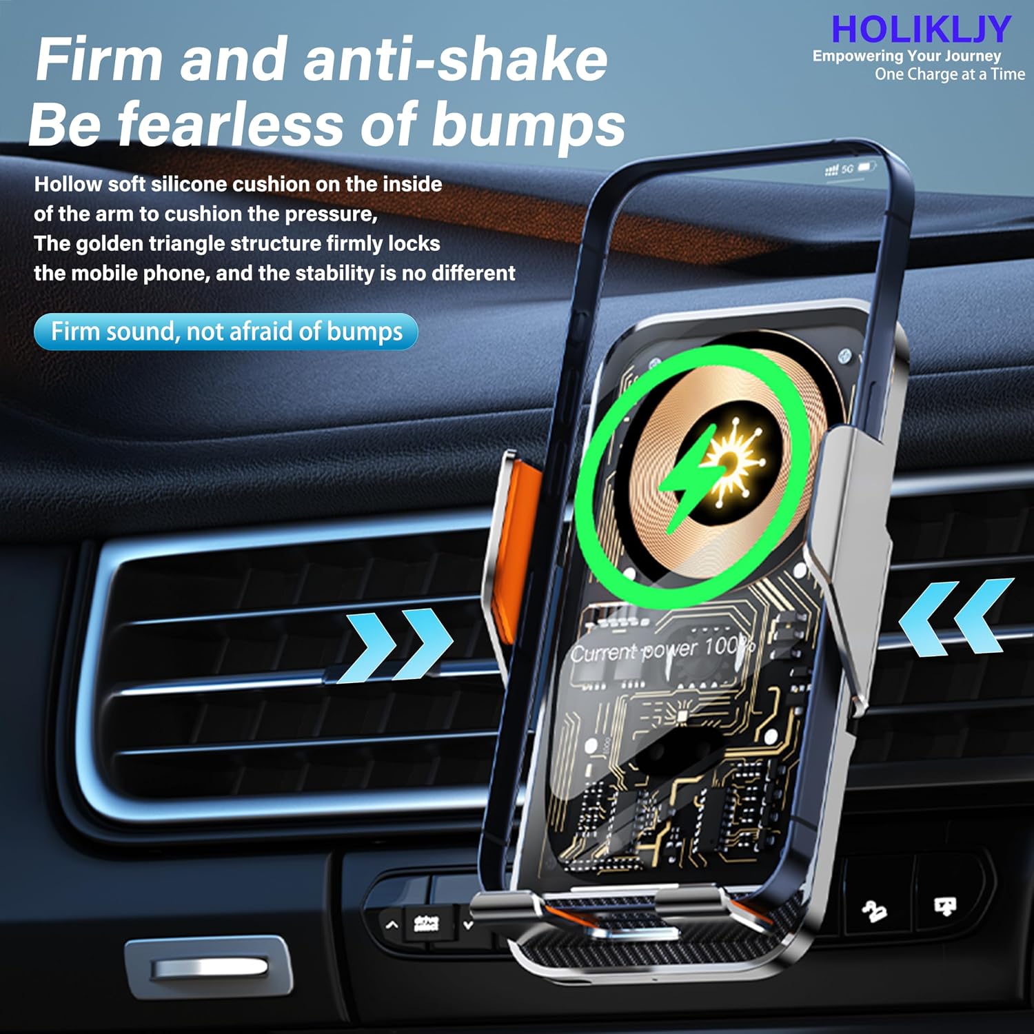 Support Téléphone Voiture avec Chargeur Sans Fil 15W Modèle C10 Design Transparent - حامل هاتف للسيارة مع شاحن لاسلكي سريع 15 واط موديل - 12