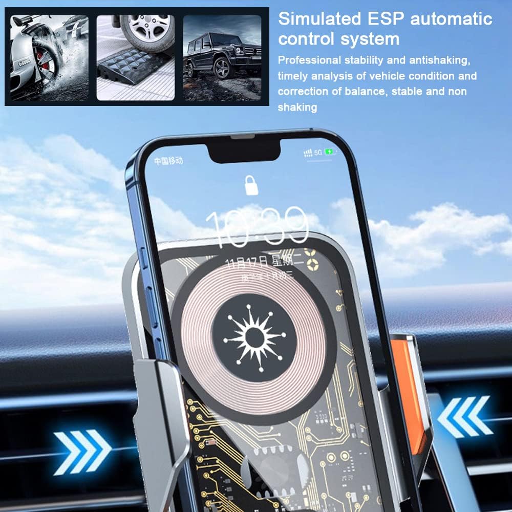 Support Téléphone Voiture avec Chargeur Sans Fil 15W Modèle C10 Design Transparent - حامل هاتف للسيارة مع شاحن لاسلكي سريع 15 واط موديل 4