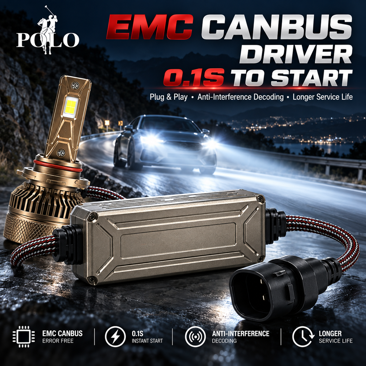 Ampoules de Phare LED POLO M06 160W, 16000LM HB3/9005 - لمبات إضاءة أمامية ليد للسيارات 160 واط - 2