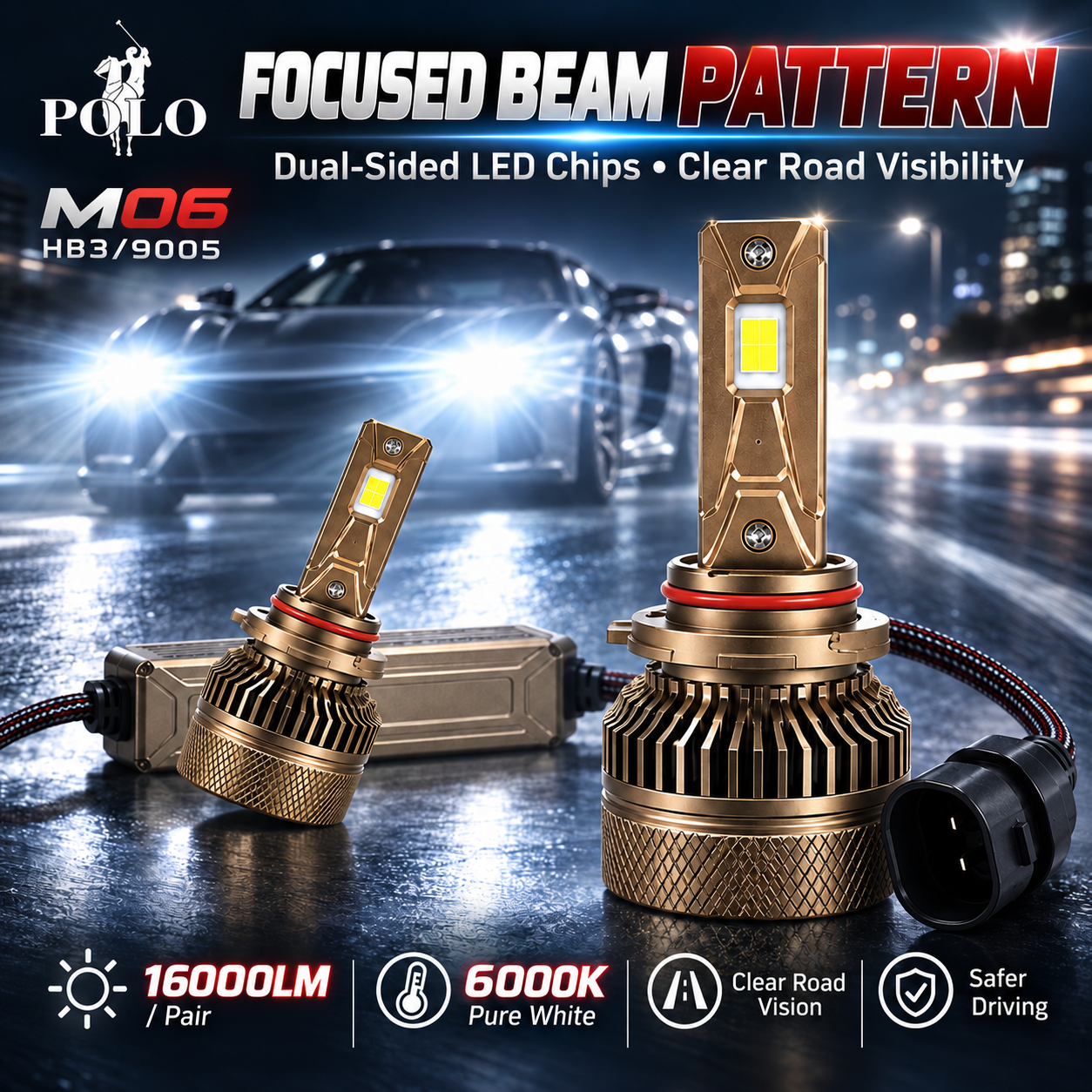 Ampoules de Phare LED POLO M06 160W, 16000LM HB3/9005 - لمبات إضاءة أمامية ليد للسيارات 160 واط - 4