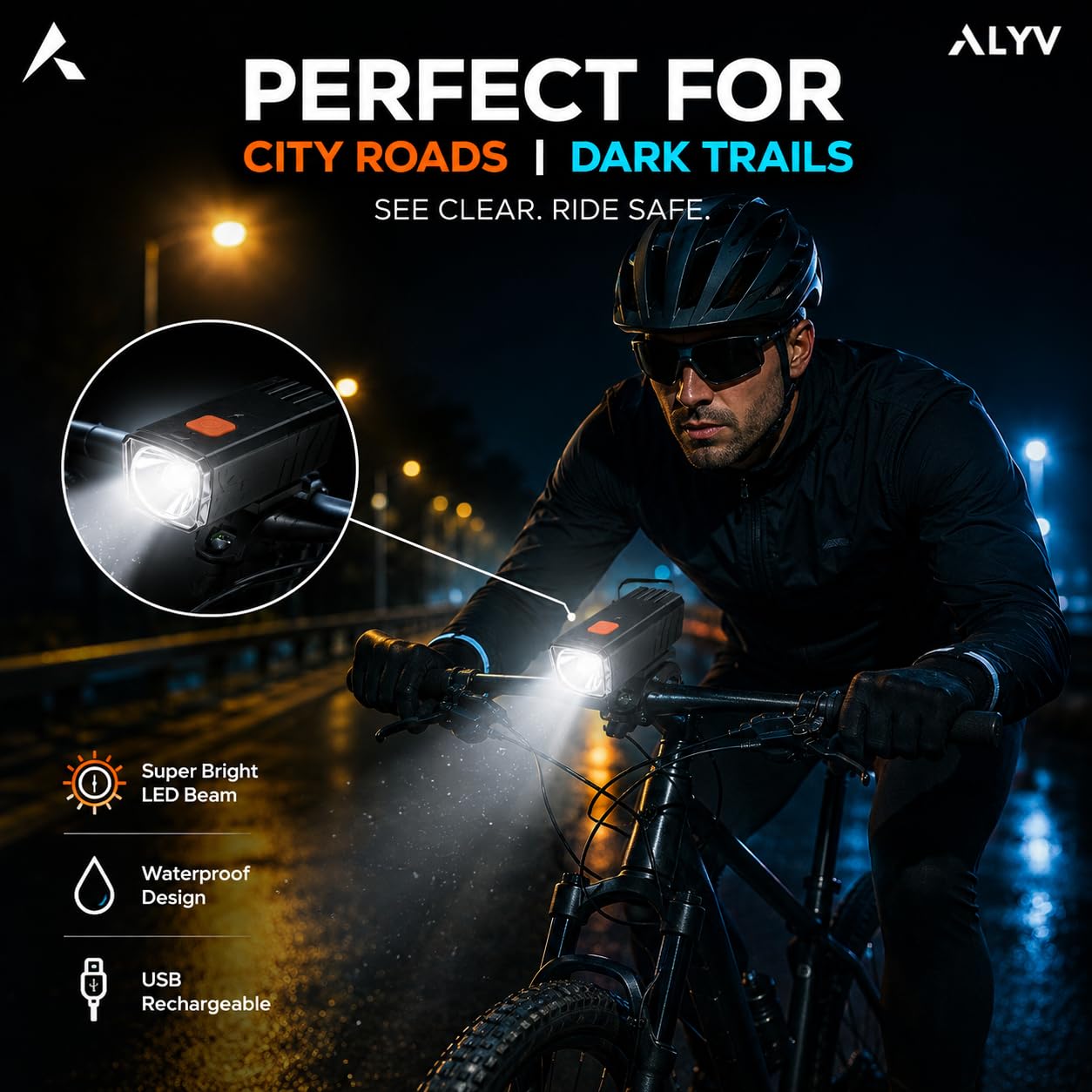 Kit d'Éclairage LED Avant et Arrière Rechargeable par USB pour Vélo HY035 - طقم إضاءة ليد ساطع للدراجات الأمامية والخلفية قابلة لإعادة الشحن - 7