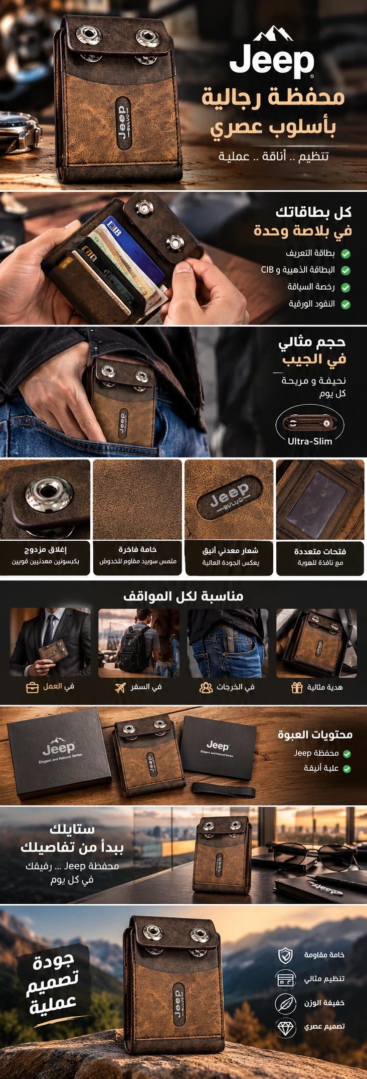 Portefeille Jeep pour Homme Multi-Poches en Simili Cuire-jeep-wlt02 - محفظة نقود وبطاقات - 1